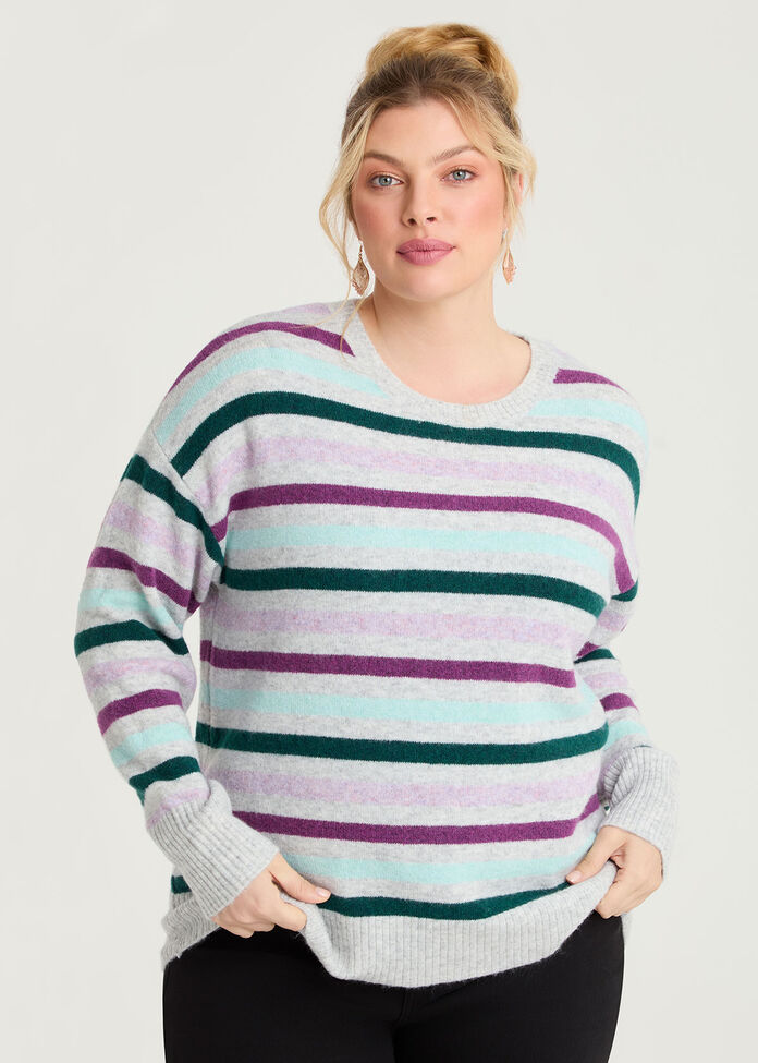Multi Stripe Crew Neck Jumper, , hi-res