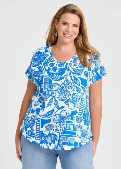 Plus Size Cotton Coastal Etching T-shirt