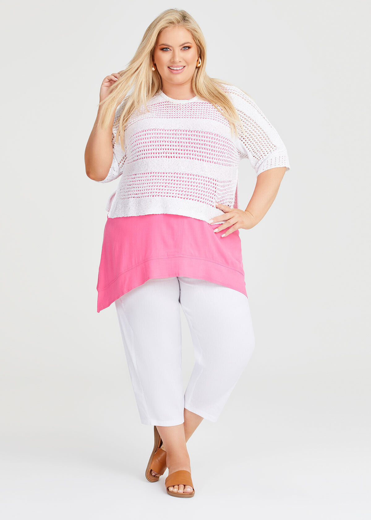 Plus size white stretch pants top