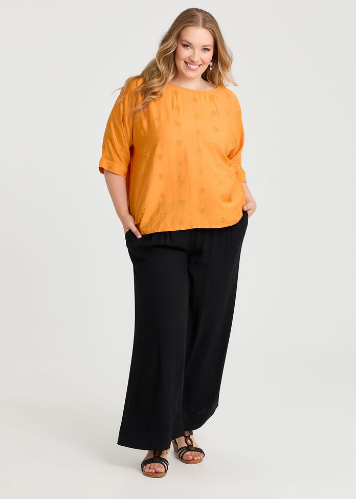 Natural Relaxed Embroidery Top, , hi-res