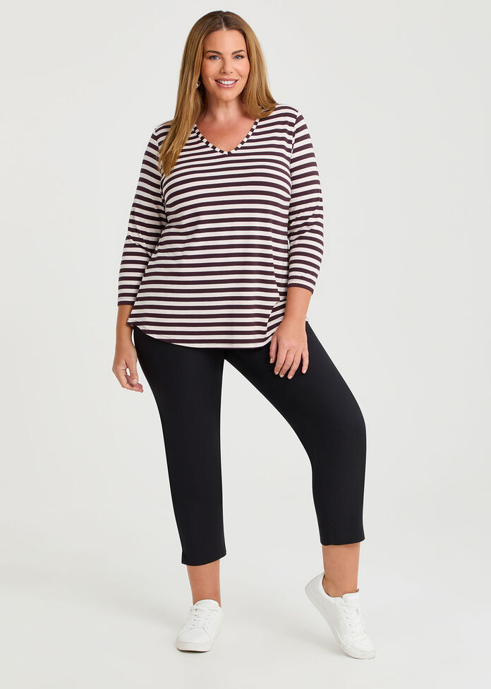 Natural Stripe 3/4 Sleeve T-shirt, , hi-res