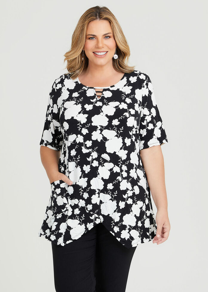 Taylor Printed Top in Black, Sizes 12-30 | Taking Shape NZ