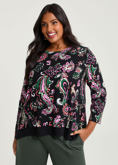 Plus Size Natural Paisley Spliced Top