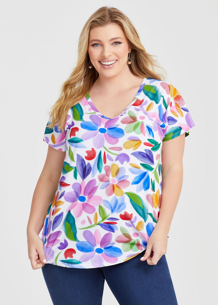 Cotton Washed Floral T-shirt, , hi-res
