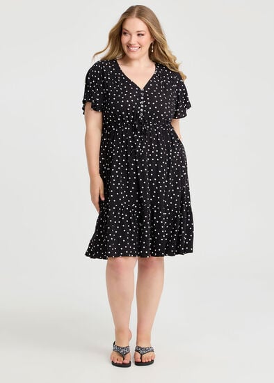 Plus Size Natural V Neck Spot Dress