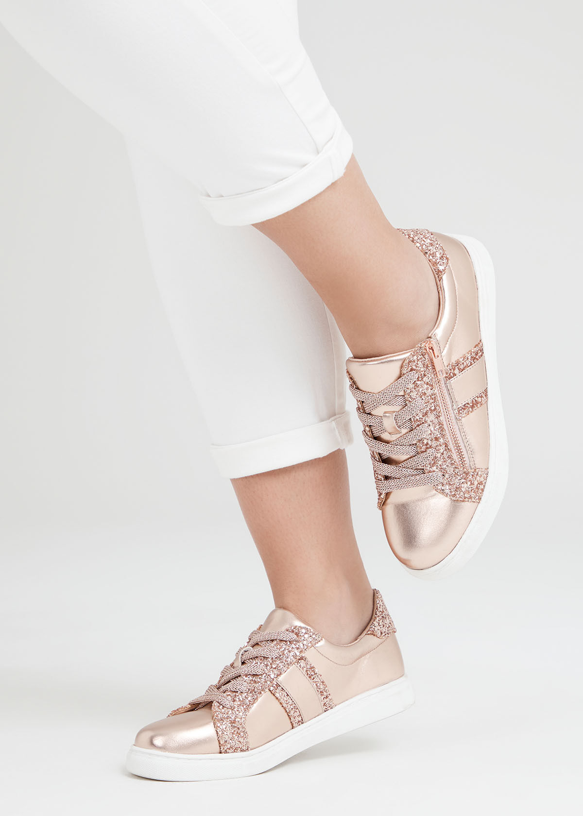 Glitter Stud Metallic Sneaker in Gold 