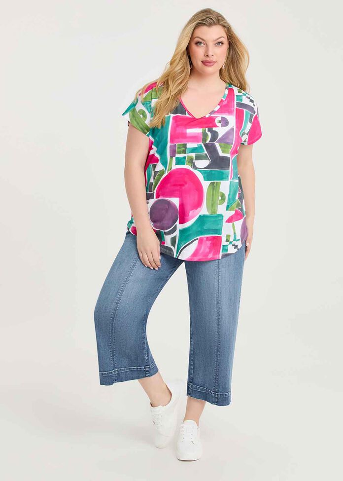 Cotton Painterly Print T-shirt, , hi-res