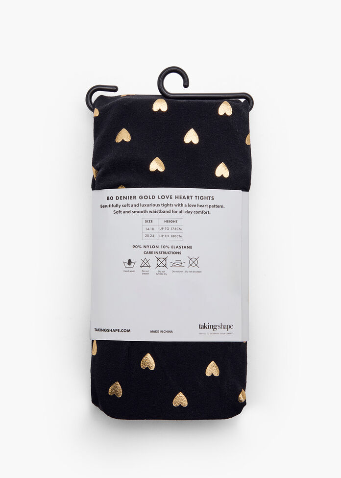 80D Gold Love Heart Tights, , hi-res
