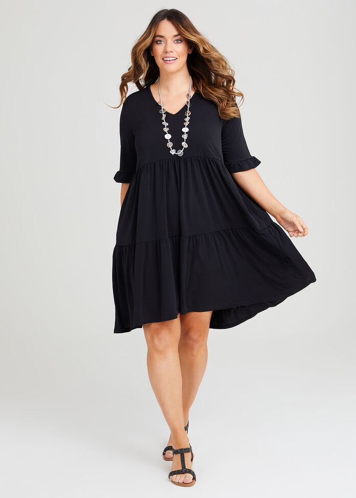 Shop Plus Size Short Sleeve Luna Tier Dress in Black | Taking Shape AU