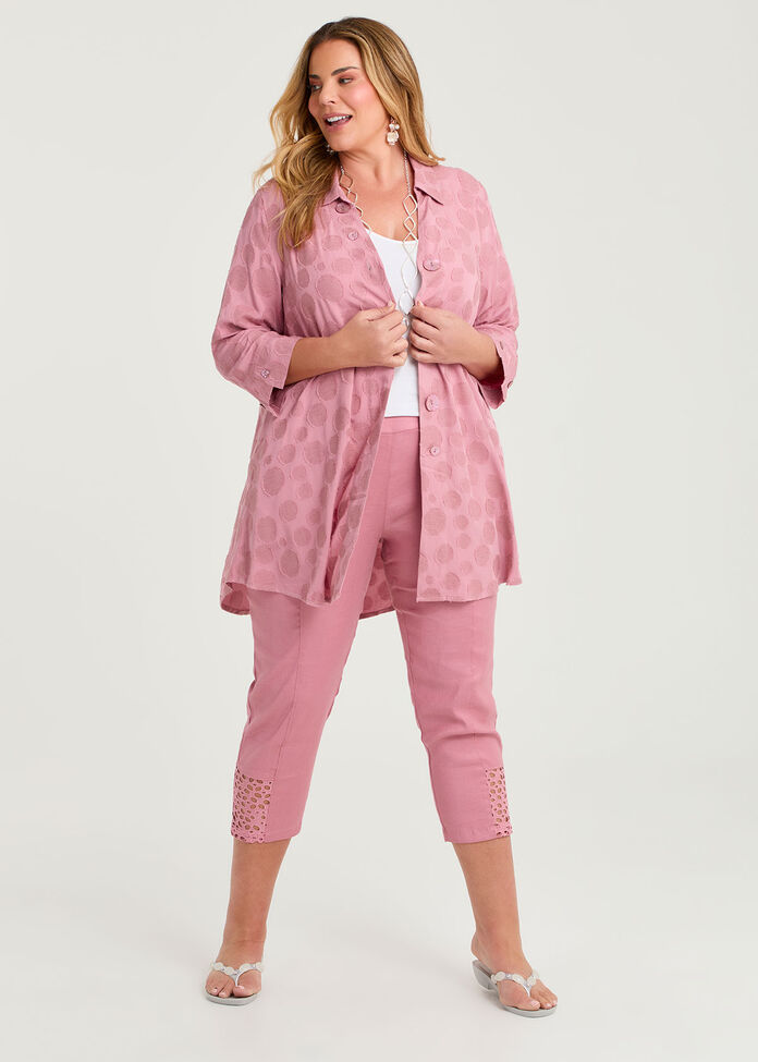 Lace Hem Stretch Linen Crop Pant, , hi-res