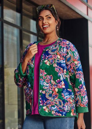 Plus Size Natural Paisley Reversible Jacket