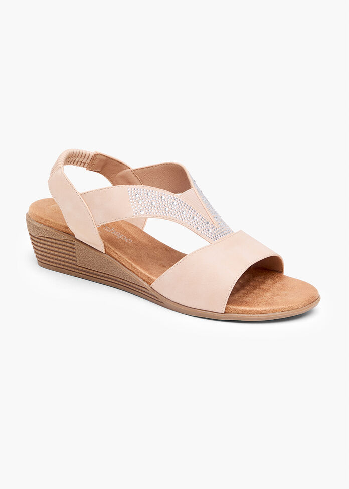 Shop Nude Bling Elastic Wedge Sandal Comfortable Shoes Taking