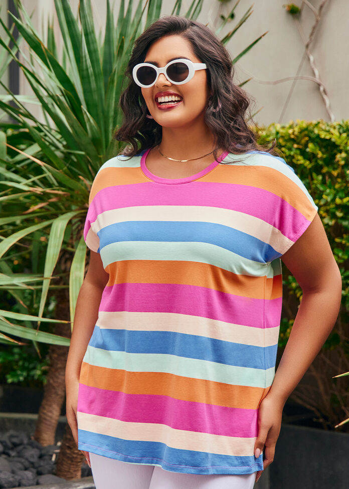 Cotton Sorbet Stripe T-shirt, , hi-res