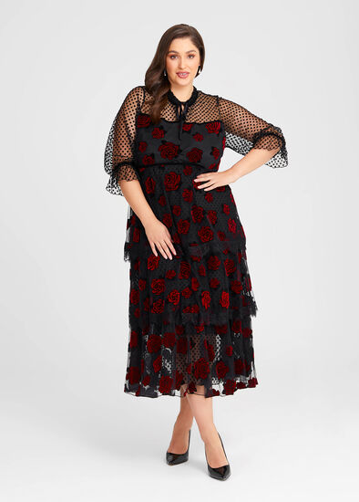 Plus Size Red Rose Tier Maxi Dress