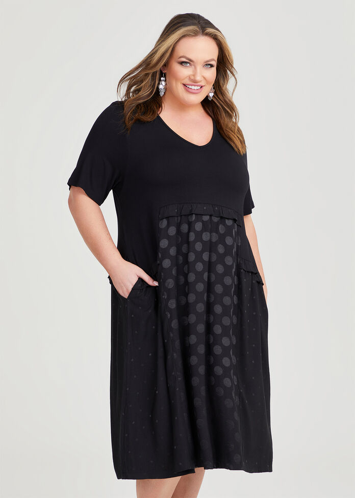 Shop Plus Size Satin Spot & Bamboo Dress in Black | Taking Shape AU