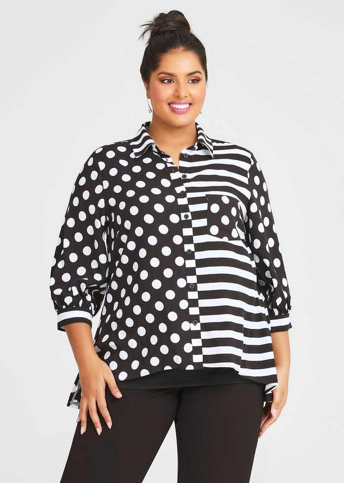 Shop Plus Size Bamboo Spots & Stripe Shirt in Black | Taking Shape AU