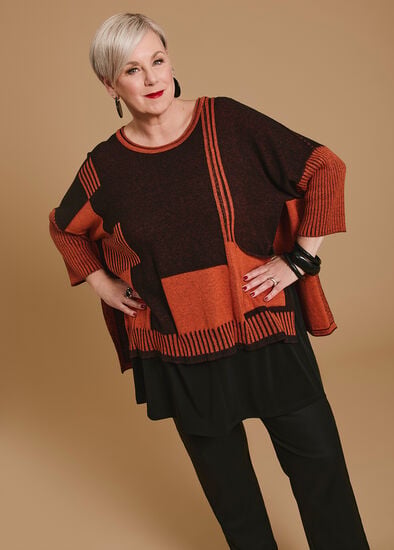 Plus Size Spliced Stripe Cotton Knit Jumper