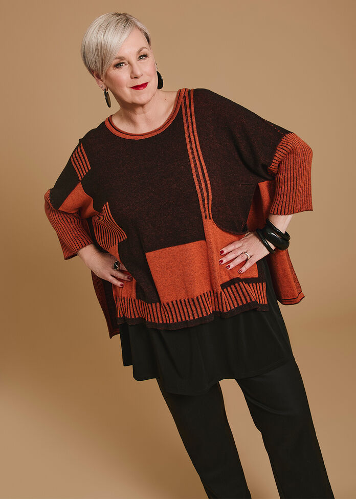 Spliced Stripe Cotton Knit Jumper, , hi-res