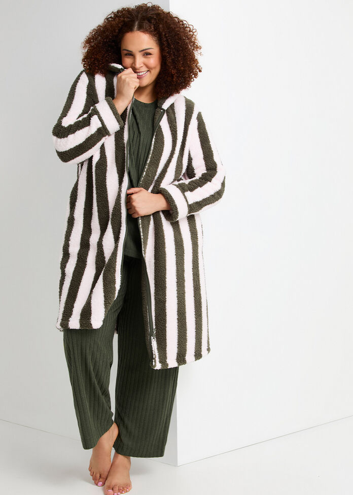 Stripe Hooded Dressing Gown, , hi-res