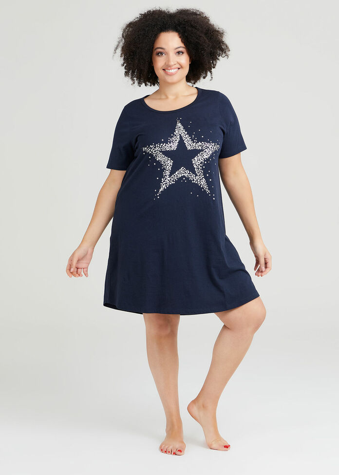 Cotton Short Sleeve Nightie, , hi-res