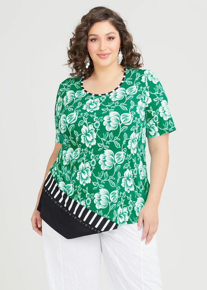 Jade Floral & Stripe Top, , hi-res