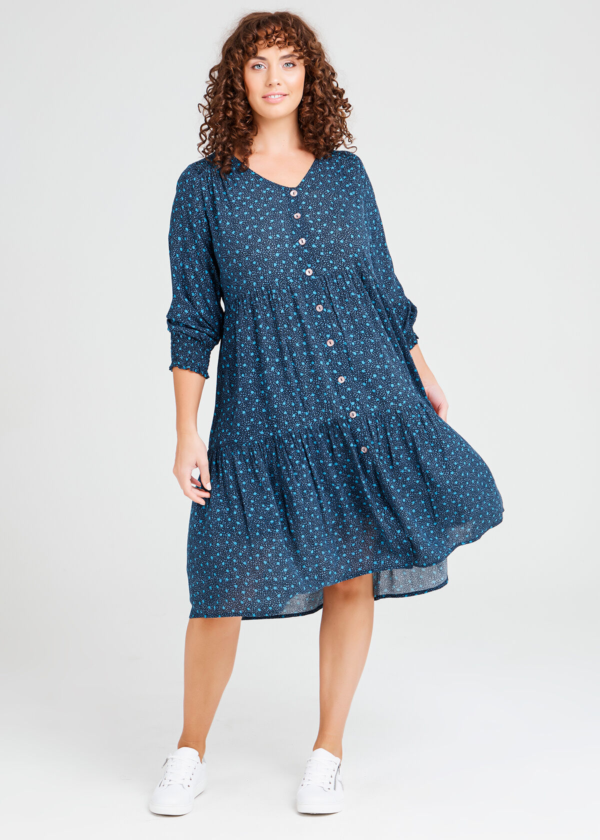 Shop Natural Crepe Dress in Print in 