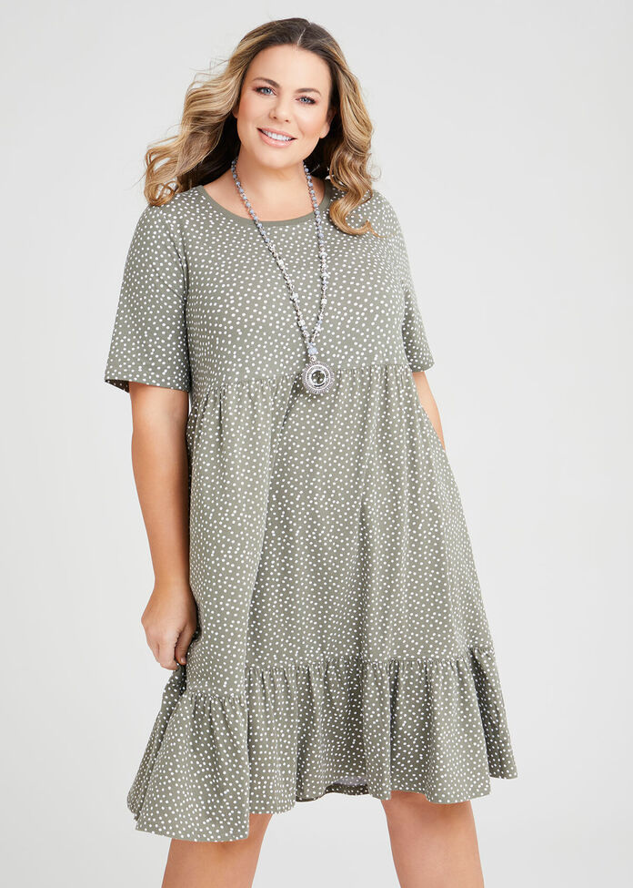 Organic Mini Spot Tiered Dress, , hi-res