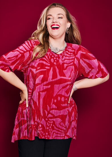 Plus Size Palm Plisse Swing Tunic