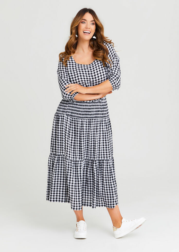 Shop Plus Size Natural Gingham Shirred Skirt, Black | Taking Shape UK