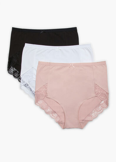 Plus Size 3 Pack Cotton Lace Full Briefs