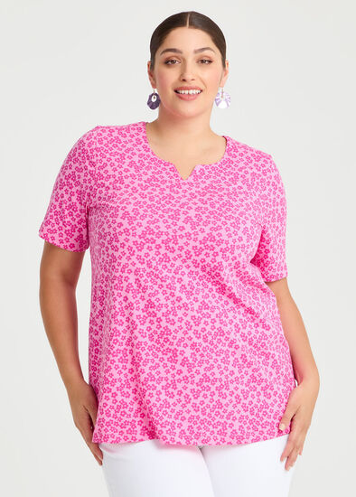 Plus Size Cotton Notch Neck Top