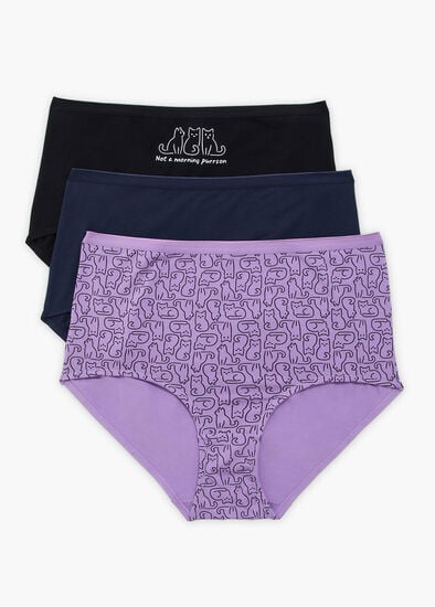 Plus Size 3 Pack Bamboo Cat Full Briefs