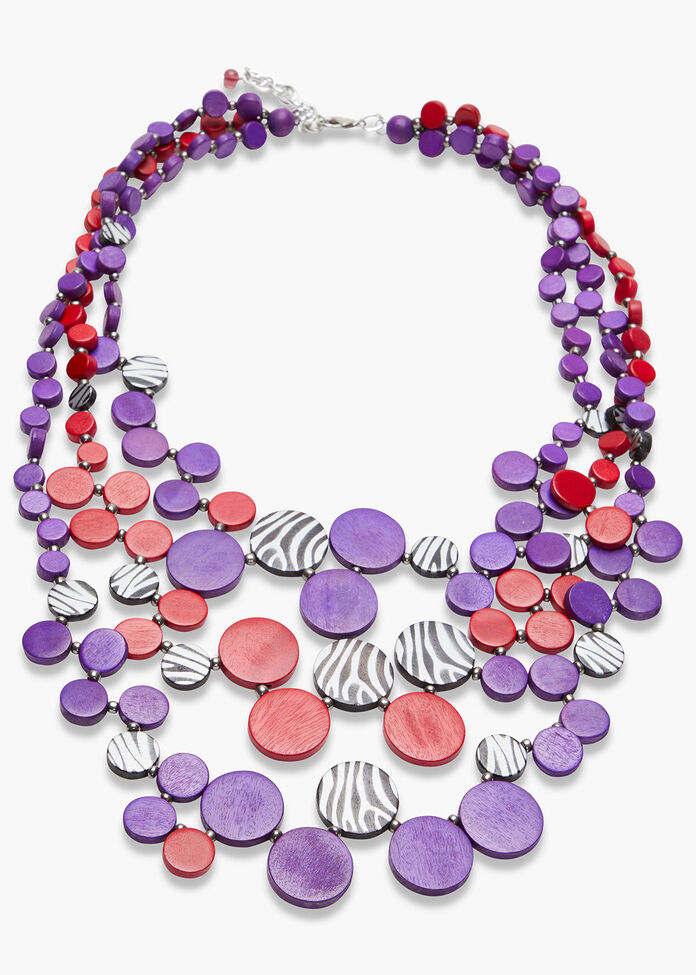 Bright Zebra Bead Necklace, , hi-res