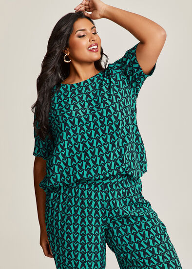 Plus Size Natural Geo Print Top