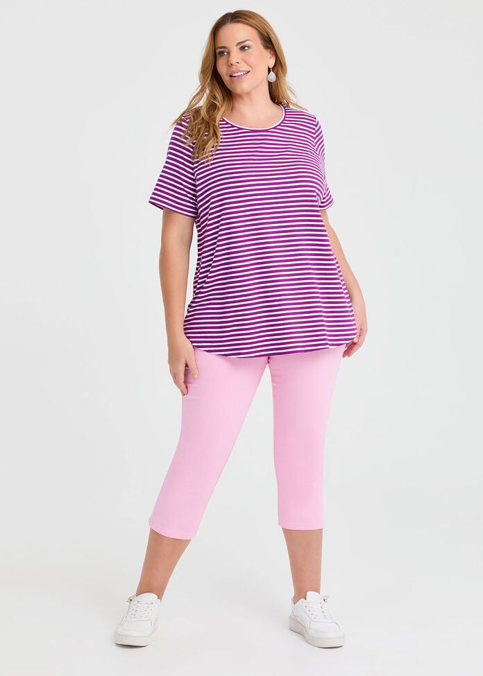 Australian Cotton Stripe T-shirt, DEEP ORCHID/WHITE, hi-res