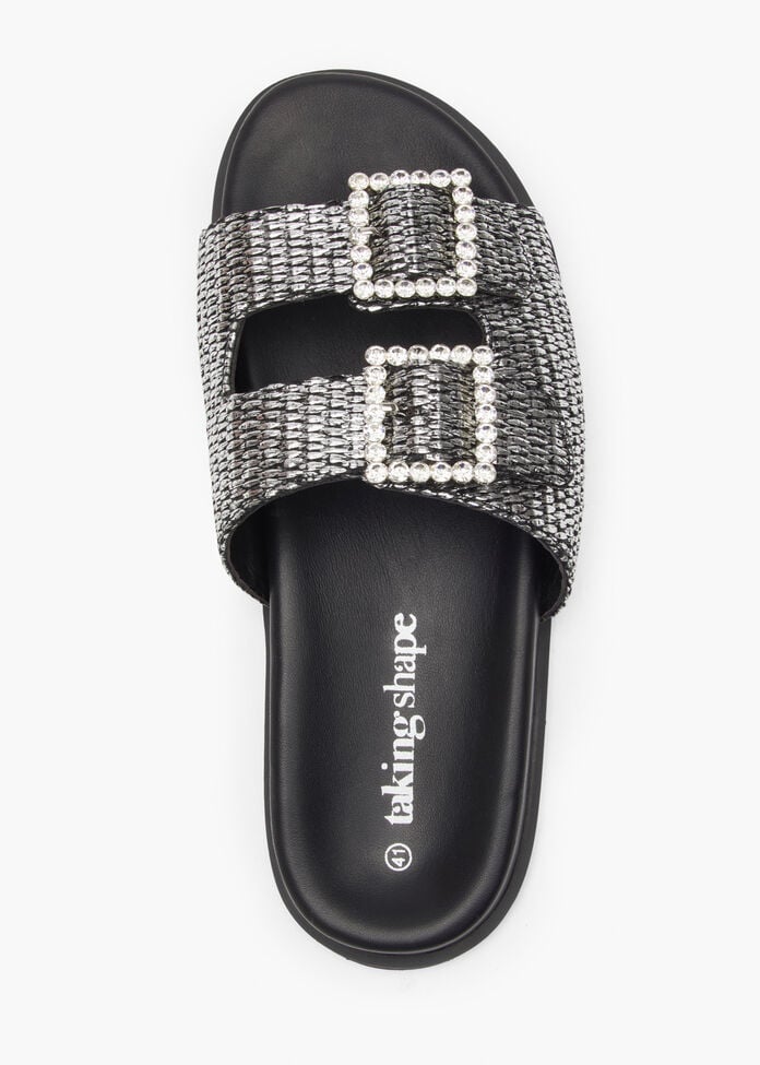 Raffia Slide Sandal, BLACK, hi-res
