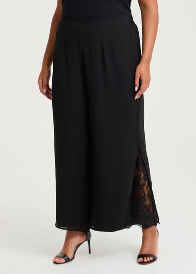 Plus Size Lace Insert Wide Leg Evening Pant
