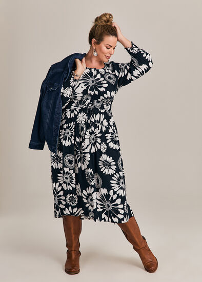 Plus Size Natural Gerbera Floral Dress