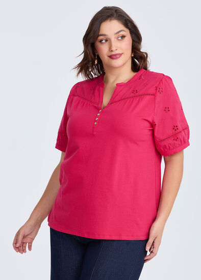 Plus Size Cotton Broderie Puff Sleeve Top