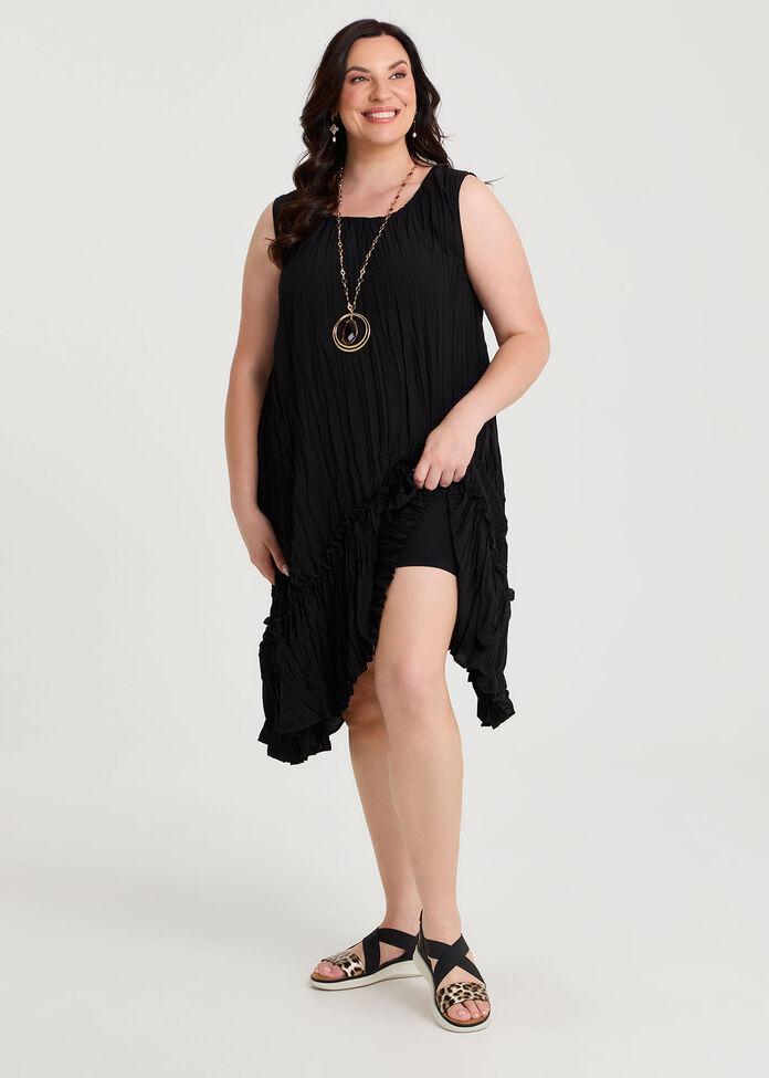 Plisse Tunic Dress, BLACK, hi-res