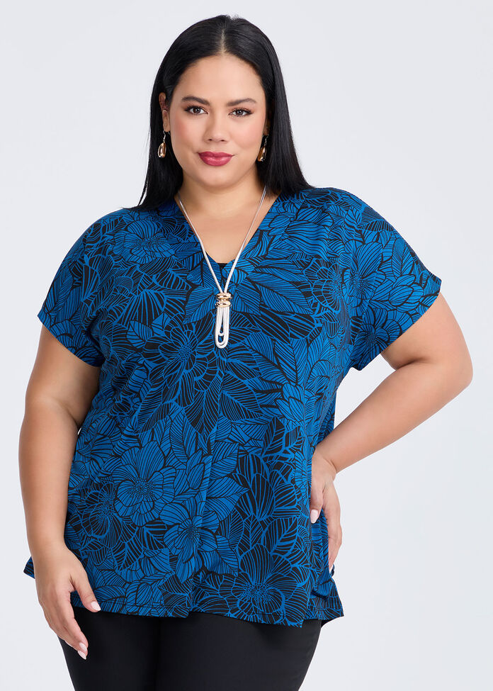 Hollie Print Top, BLACK/COBALT, hi-res