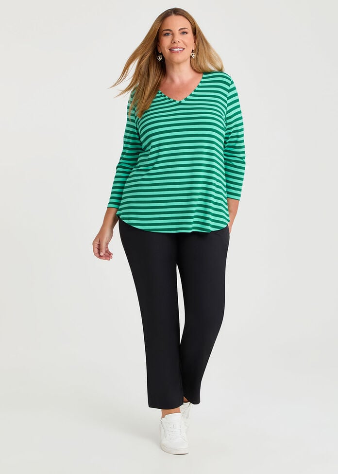 Natural Stripe 3/4 Sleeve T-shirt, GREEN/MINT STRIPE, hi-res