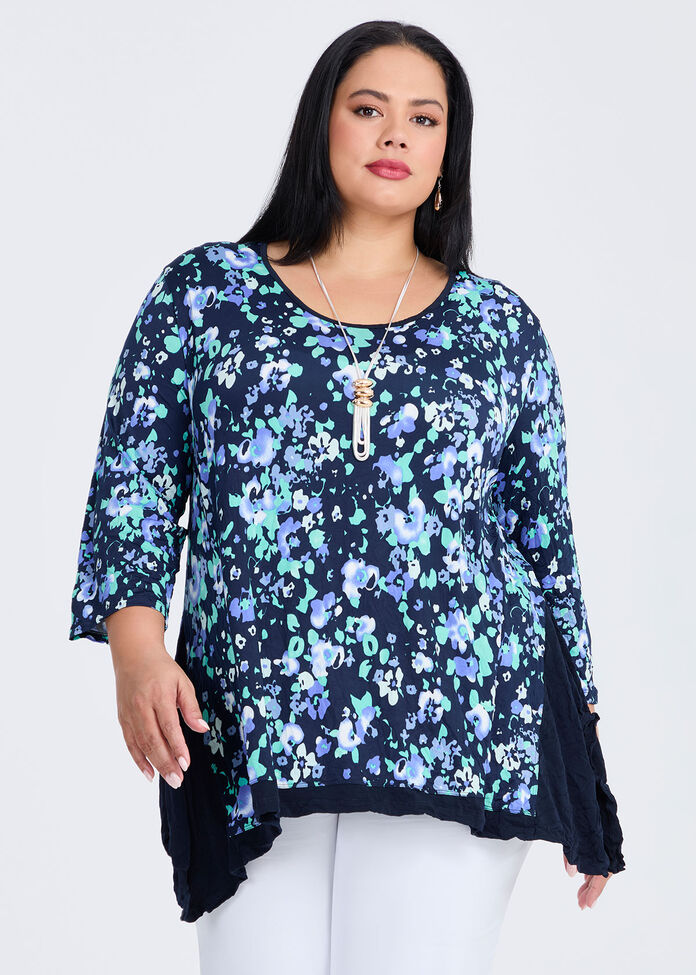 Crushed Print Top, NAVY/MULTI, hi-res