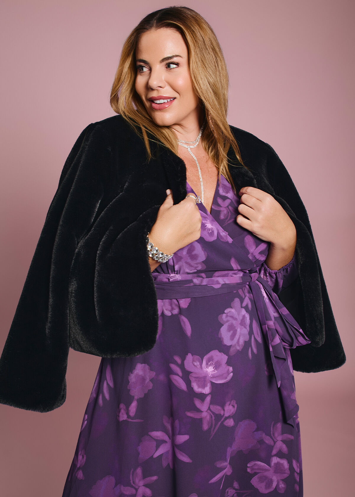 Shop Plus Size Amelie Pansy Chiffon Cocktail Dress, Floral
