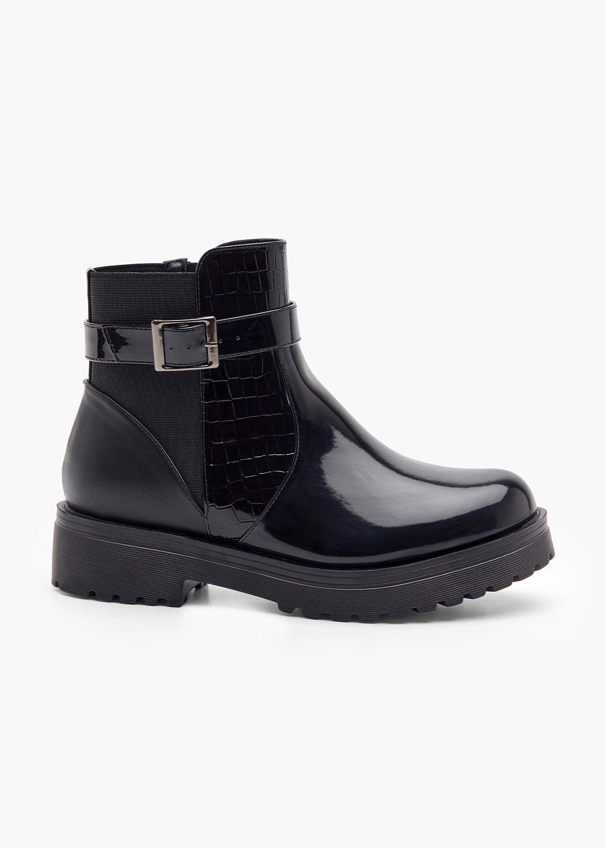 Crocodile patent ankle boots top