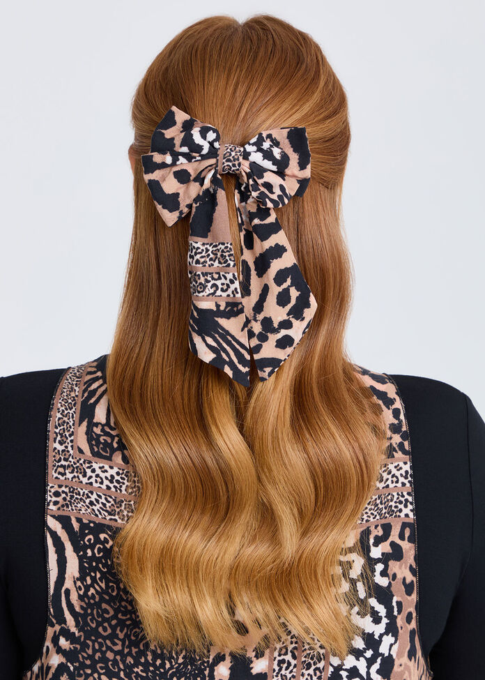 Animal Print Bow Clip, , hi-res