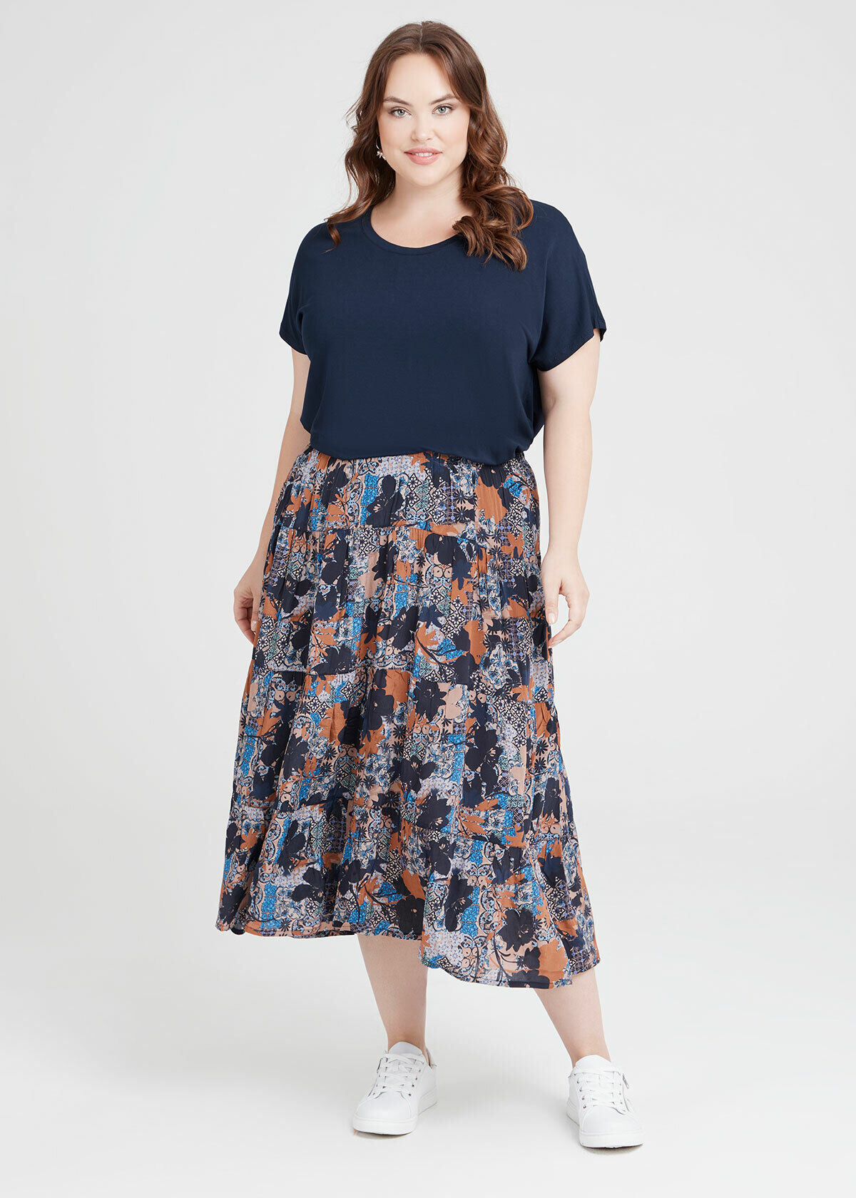 Shop Plus Size Natural Charm Boho Skirt in Print Taking Shape AU