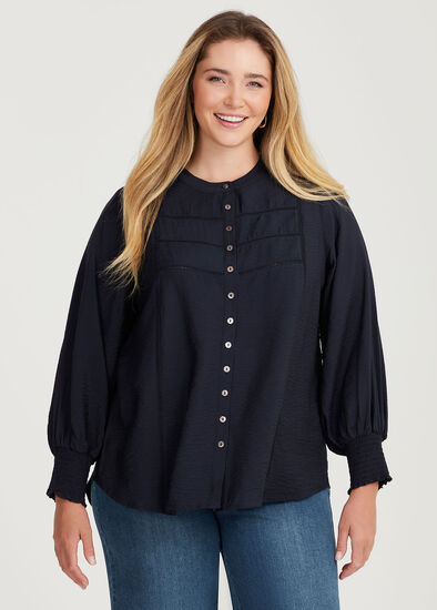 Plus Size Andrea Shirred Cuff Button Top
