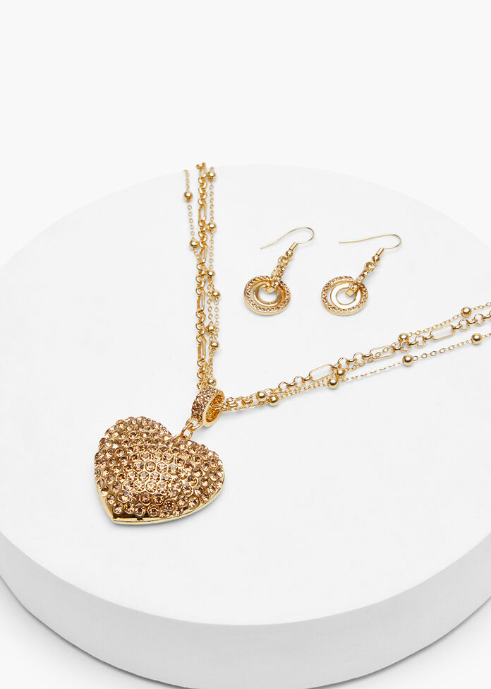 Short Diamante Heart Necklace, , hi-res