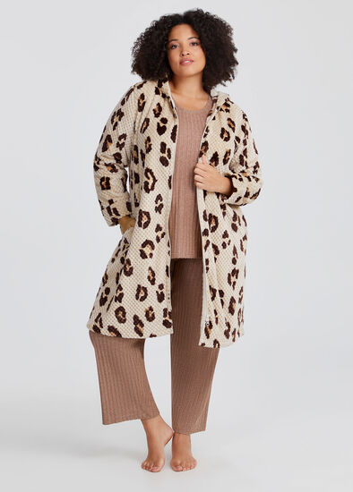 Plus Size Animal Hooded Zip Dressing Gown